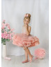 Pink Satin Tulle V Back Short Flower Girl Dress